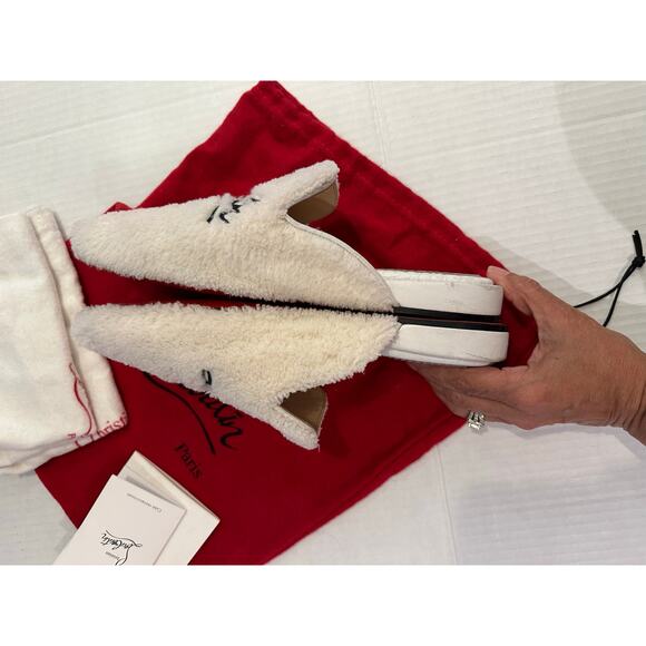 Christian Louboutin Navy Coolito Donna Flat White Slide Loafer size 37.5 no box - Picture 11 of 15